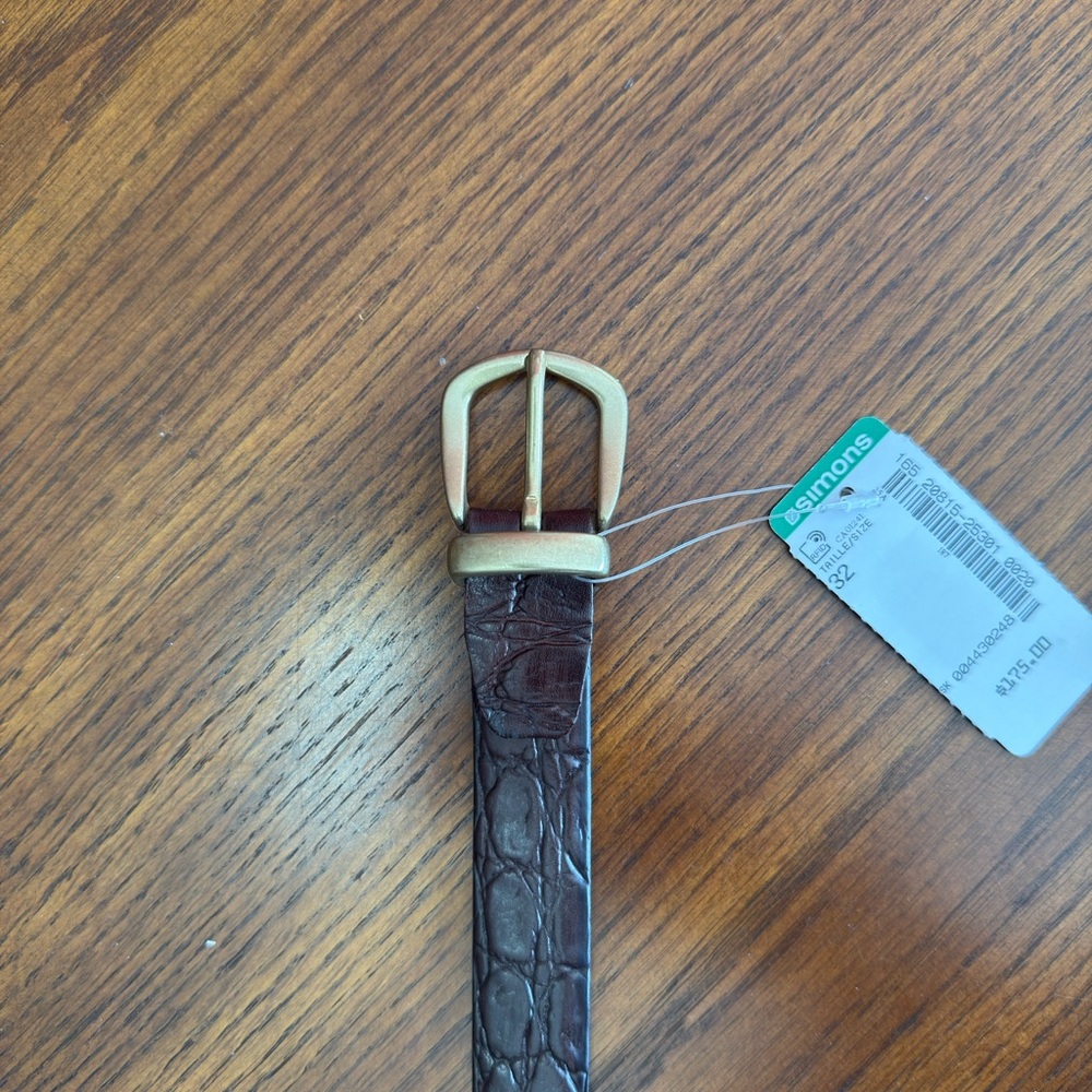 Simons Brown Crocodile Pattern Belt with Gold Buckle